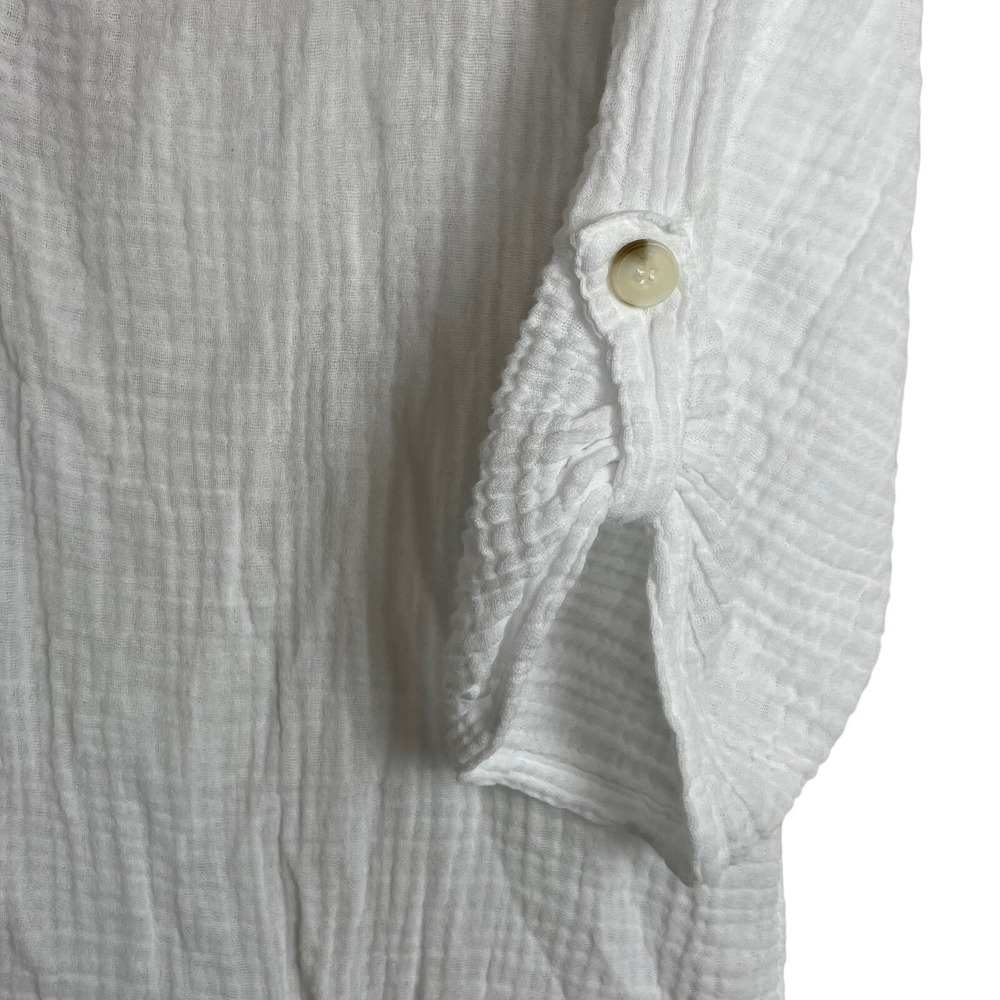 XCVI Gauze Tunic Top Women XS White Roll Tab Sleeve Pocket Coastal Boho Tunic - Picture 5 of 10
